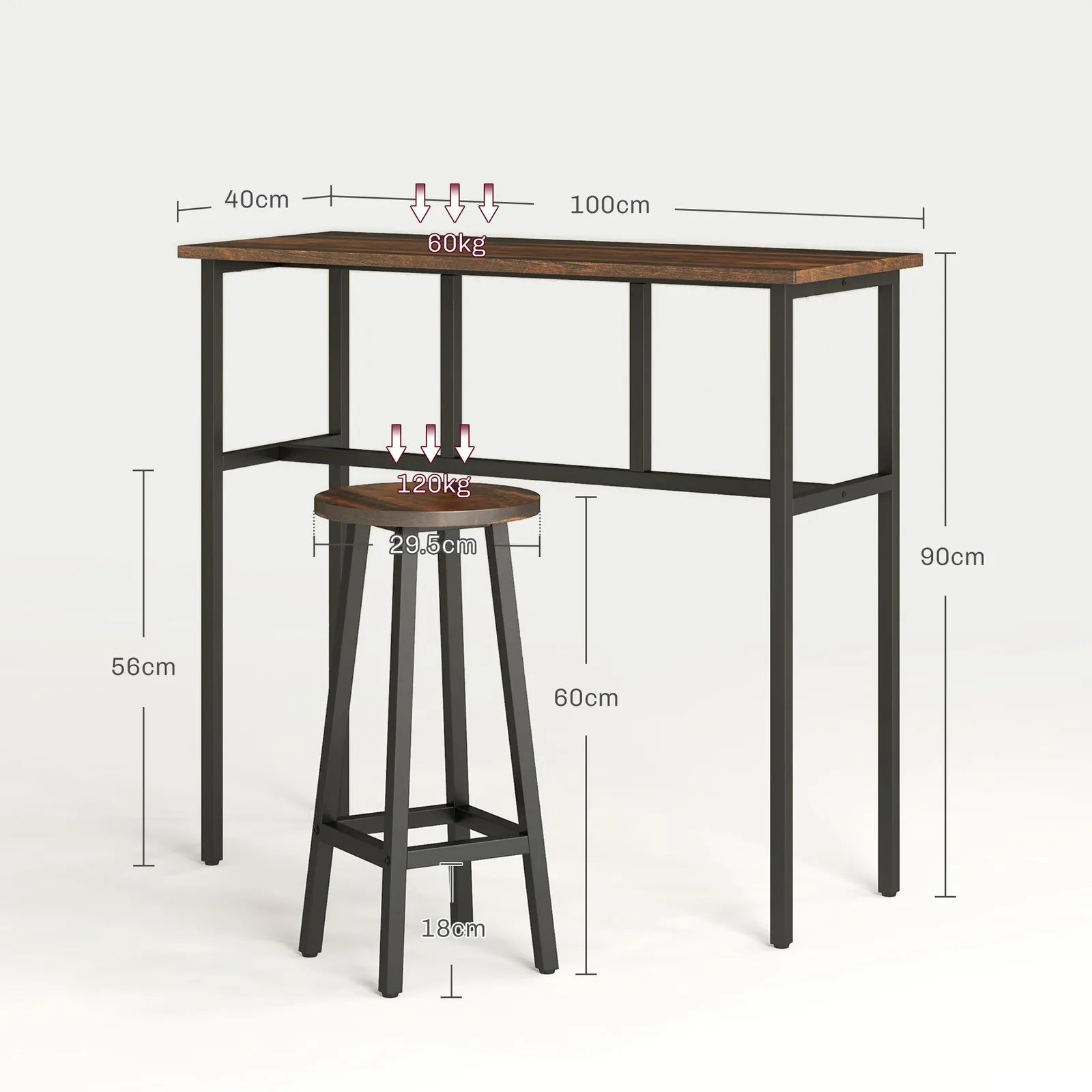 HOMCOM 6-Piece Bar Table Set, 2 Breakfast Tables with 4 Stools, Counter Height Dining Tables & Chairs for Kitchen, Living Room in Brown 3
