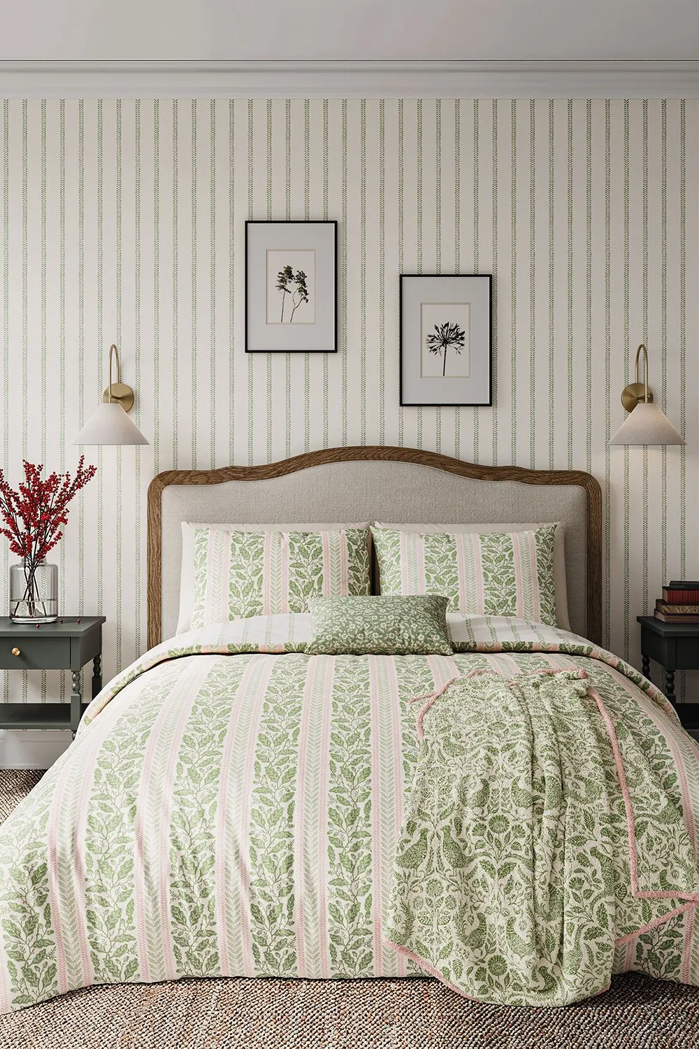 Helena Springfield 'Oak Stripe' Cotton Duvet Cover Set in Green