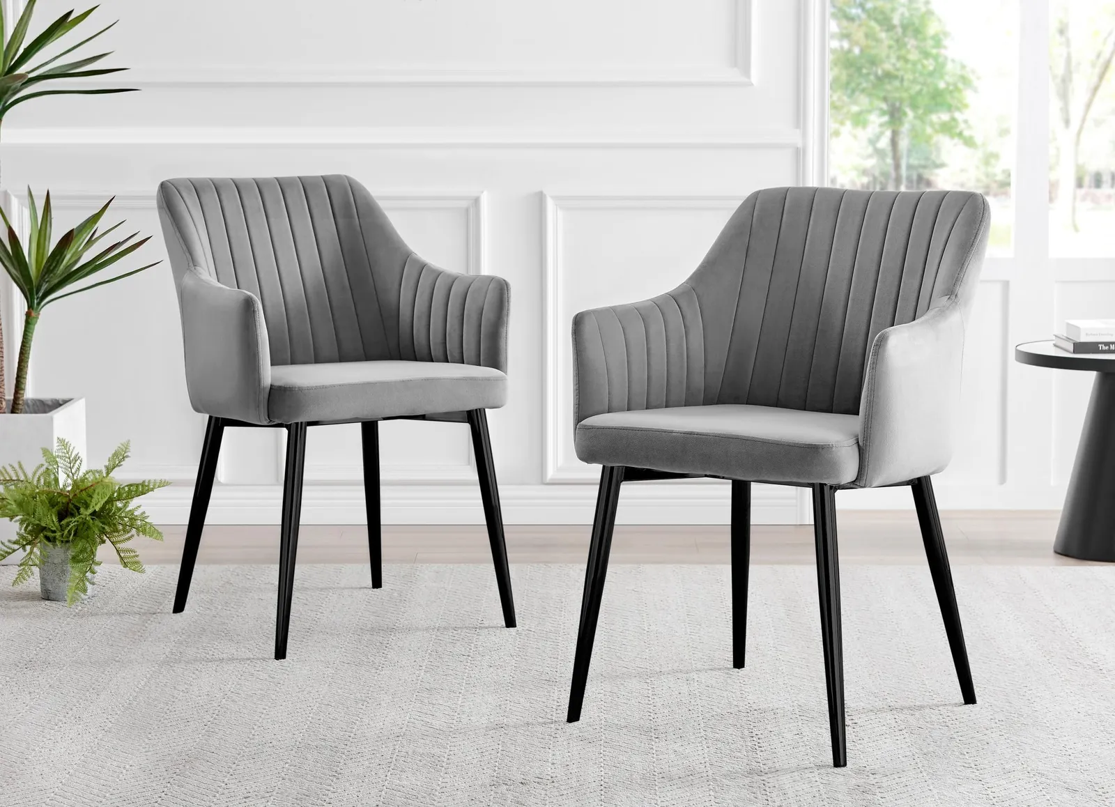 FurnitureboxUK Set of 2 Calla Deep Padded Dining Chairs Upholstered in Soft Velvet With Black Metal Legs in Grey 2