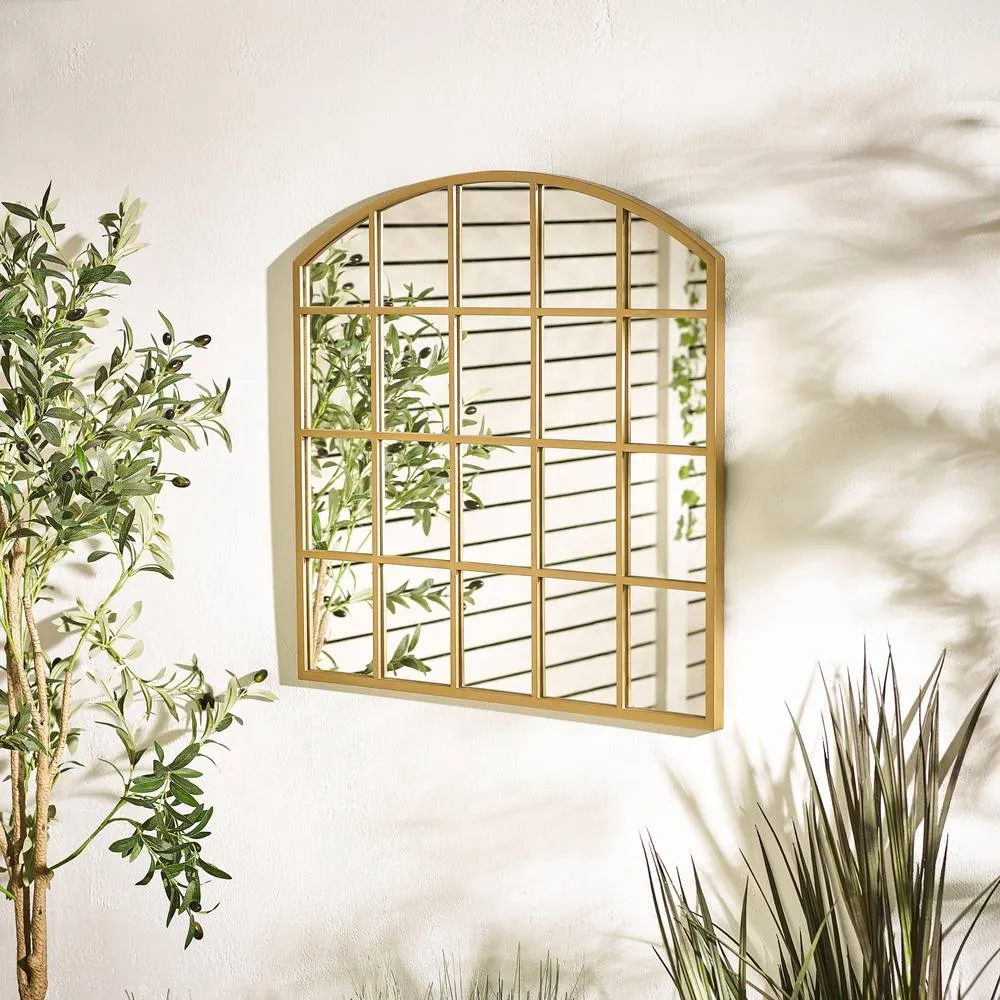 FurnitureboxUK Hinton Medium Arched Window 70x70cm Garden Mirror in Gold 1