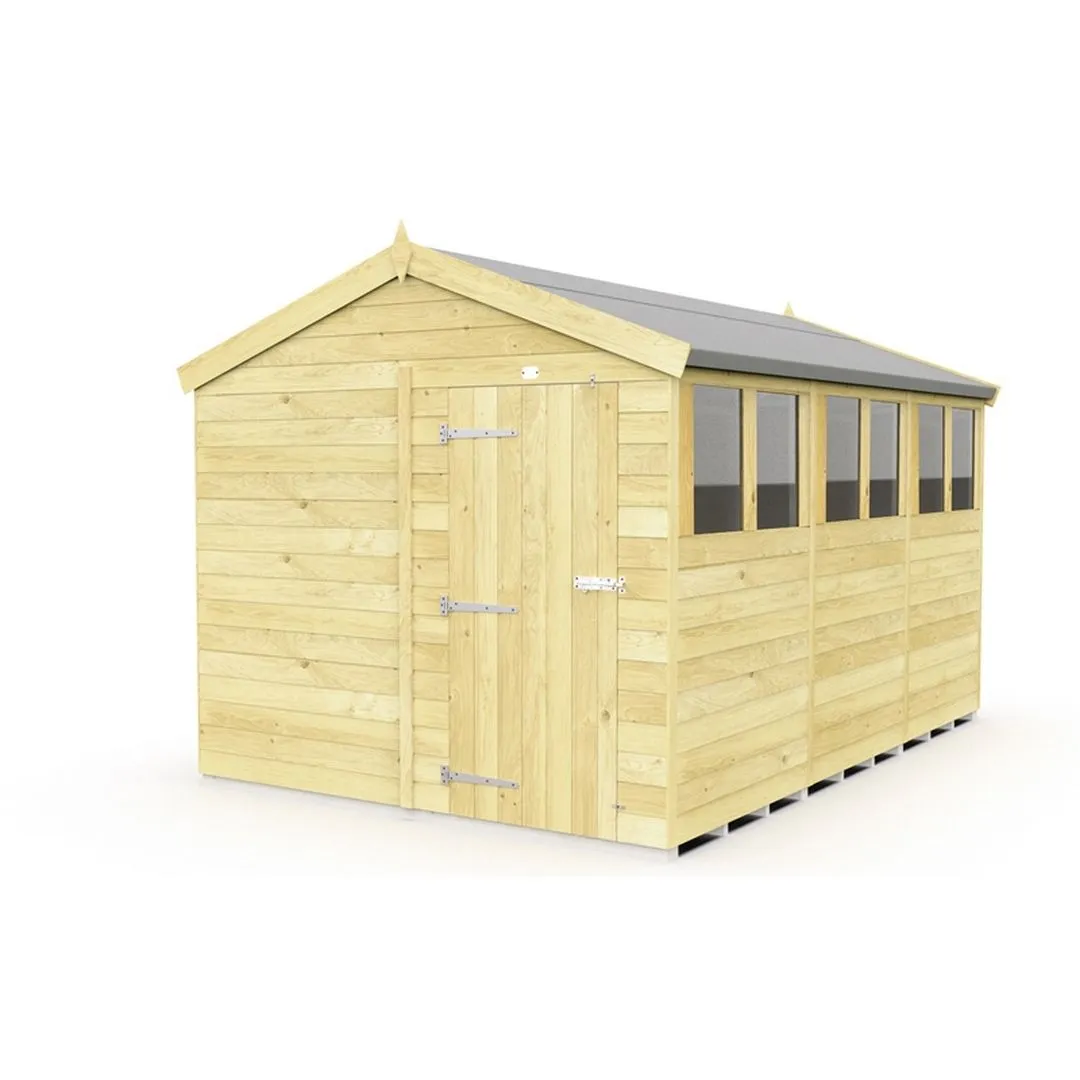 Buttercup Farm 8 x 12 Feet Apex Shed - Single Door W/ Windows - L358 x W231 x H217 cm in Brown