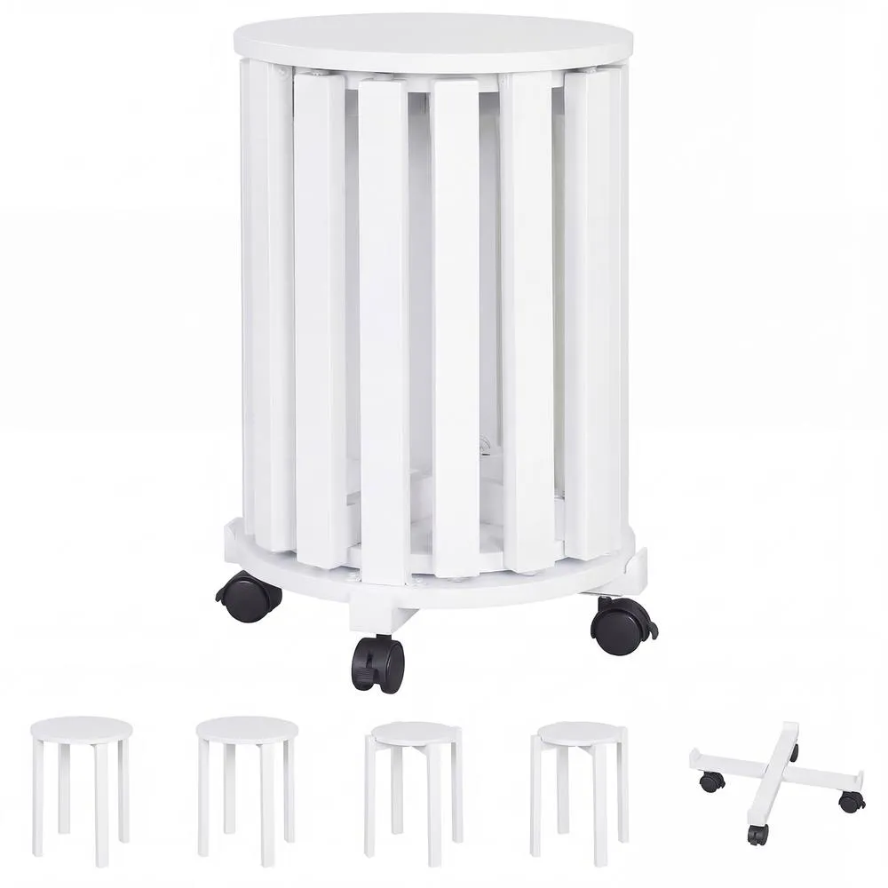 Costway 4PCS Stackable Stools w/ Rolling Base Wooden Nesting Dining Chair in White 3