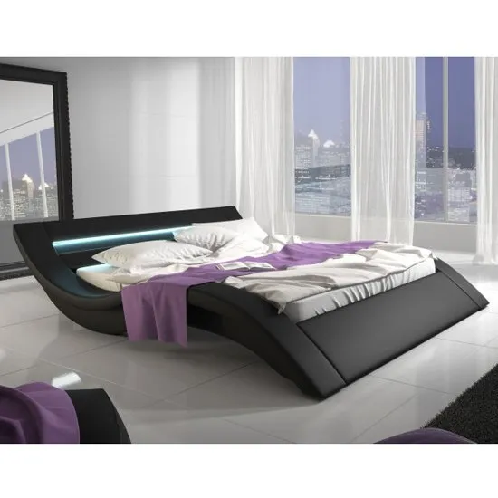 Nieuwolda PVC Double Bed In Black With LED Light