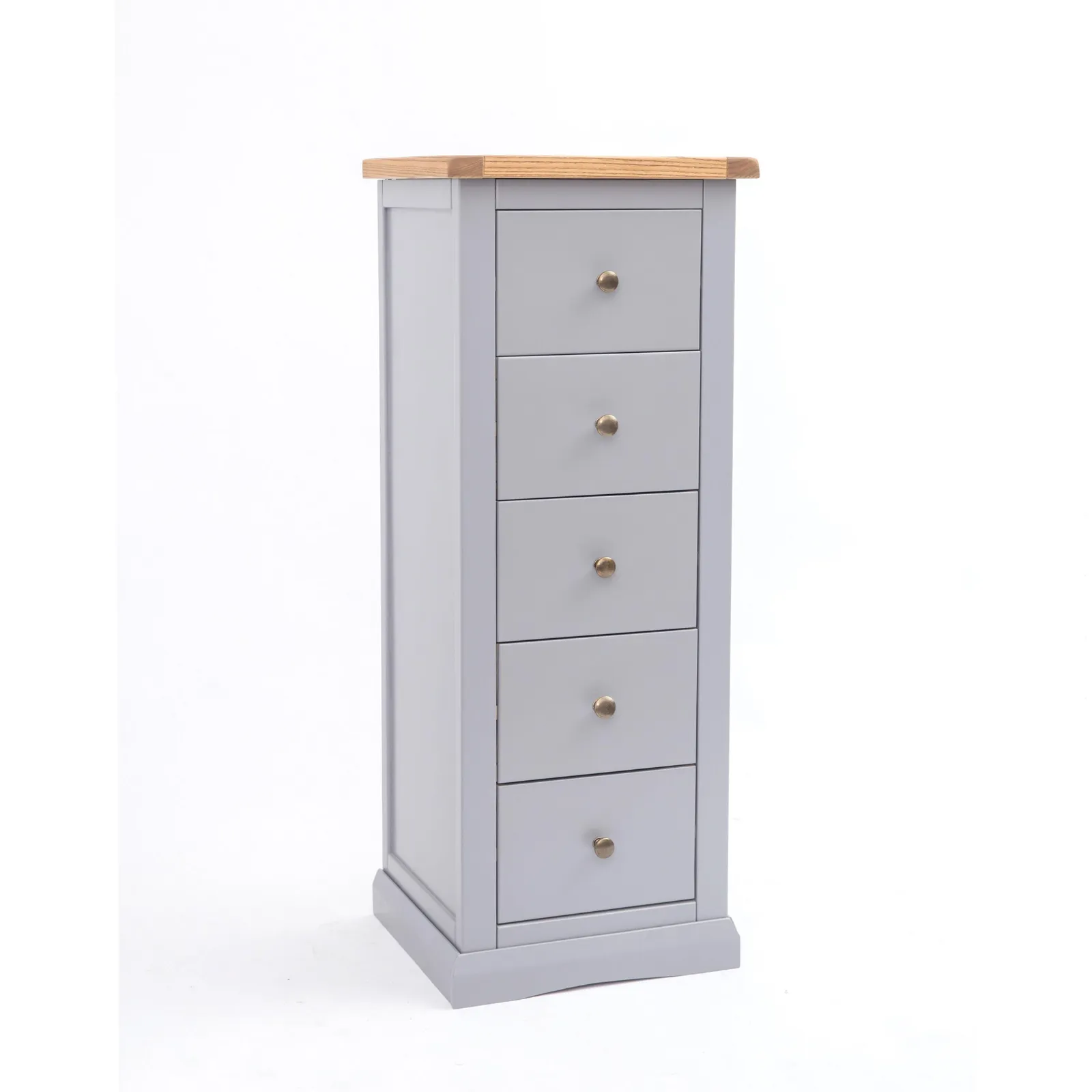 Cabinet Bits Rocca 5 Drawer Narrow Chest of Drawers Brass Knob in Grey 2