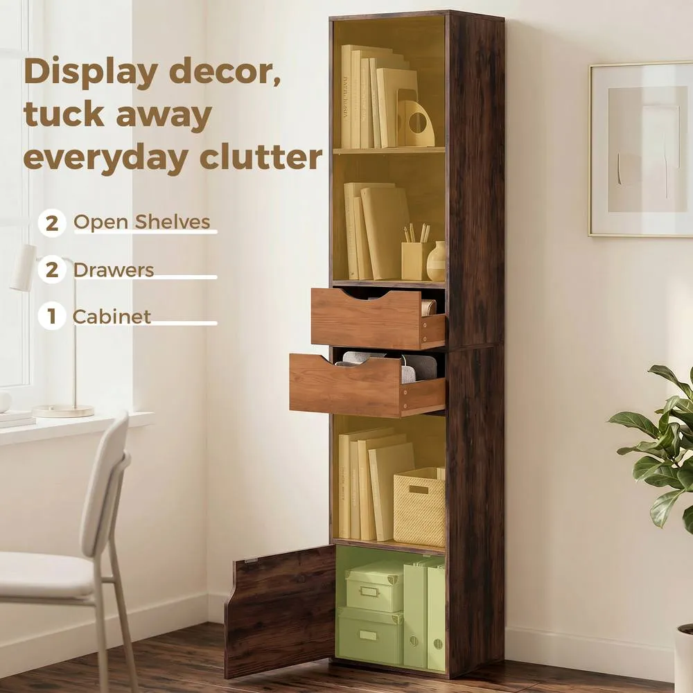 HOMCOM Bookcase with Drawers Adjustable Shelf 158 cm Rustic Brown in Dark Brown 6