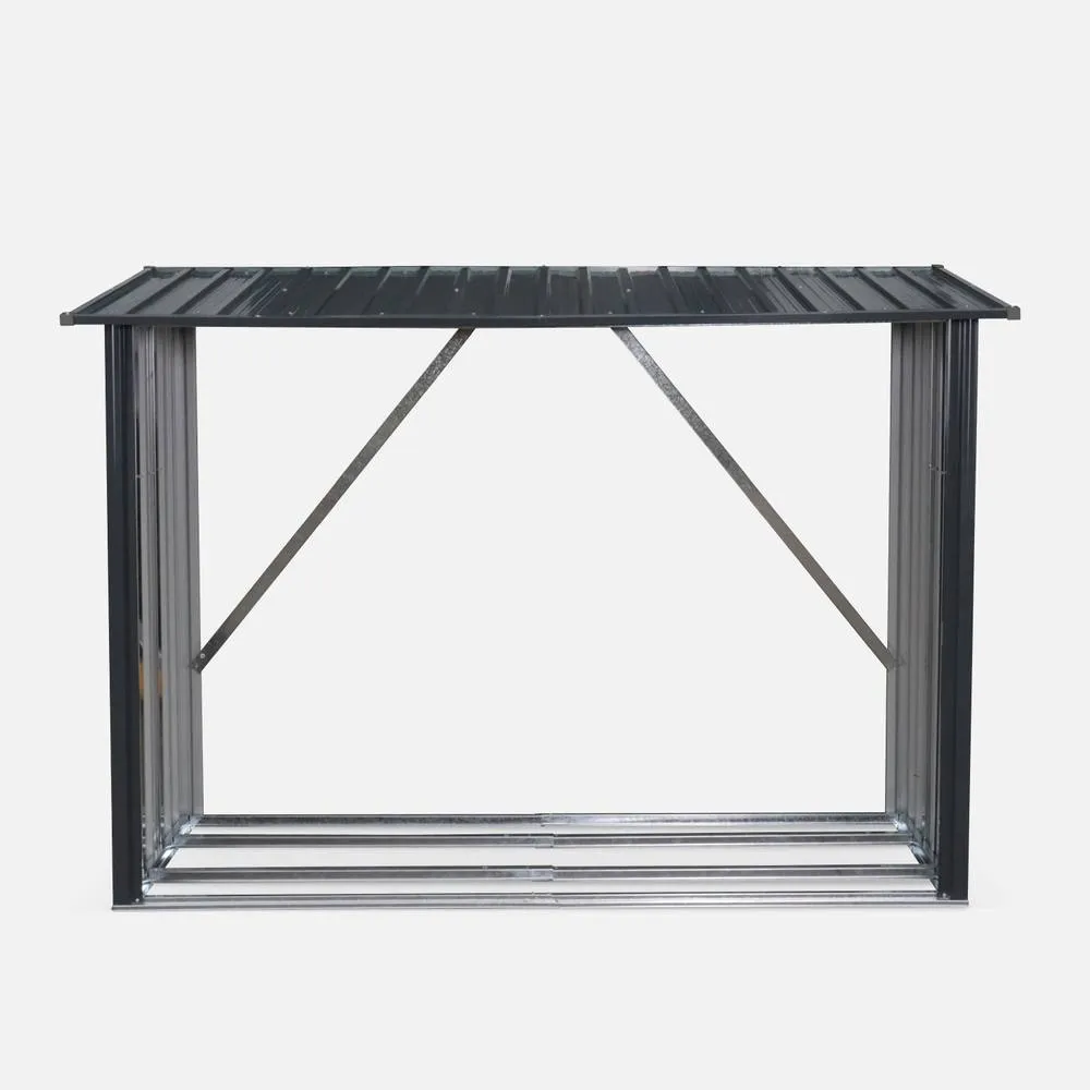 sweeek 80x215x155cm Firewood Storage Shed In Galvanised Steel in Dark Grey 2