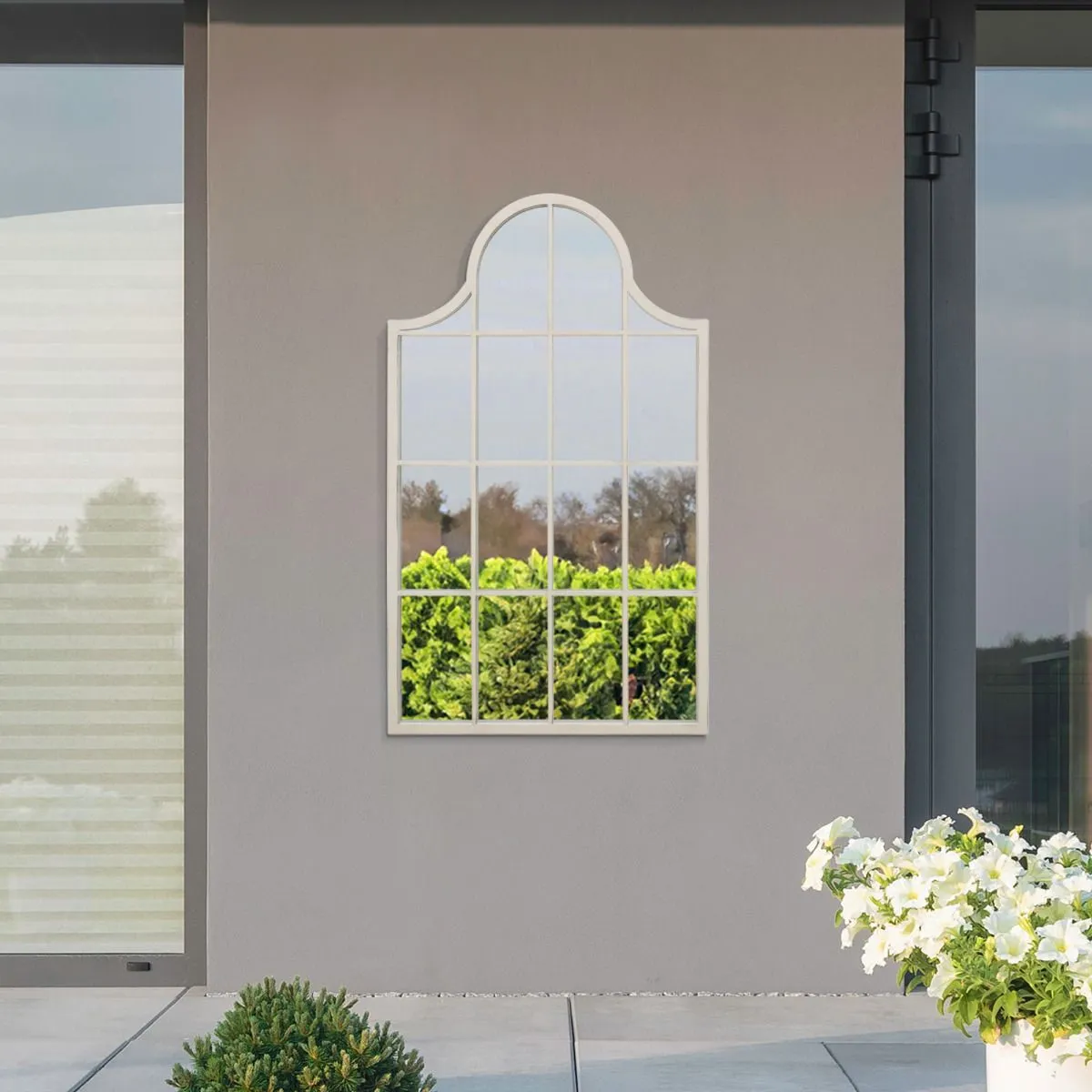 MirrorOutlet White Metal Framed Arched Garden Wall Mirror 41" X 24" (104CM X 62CM) 6