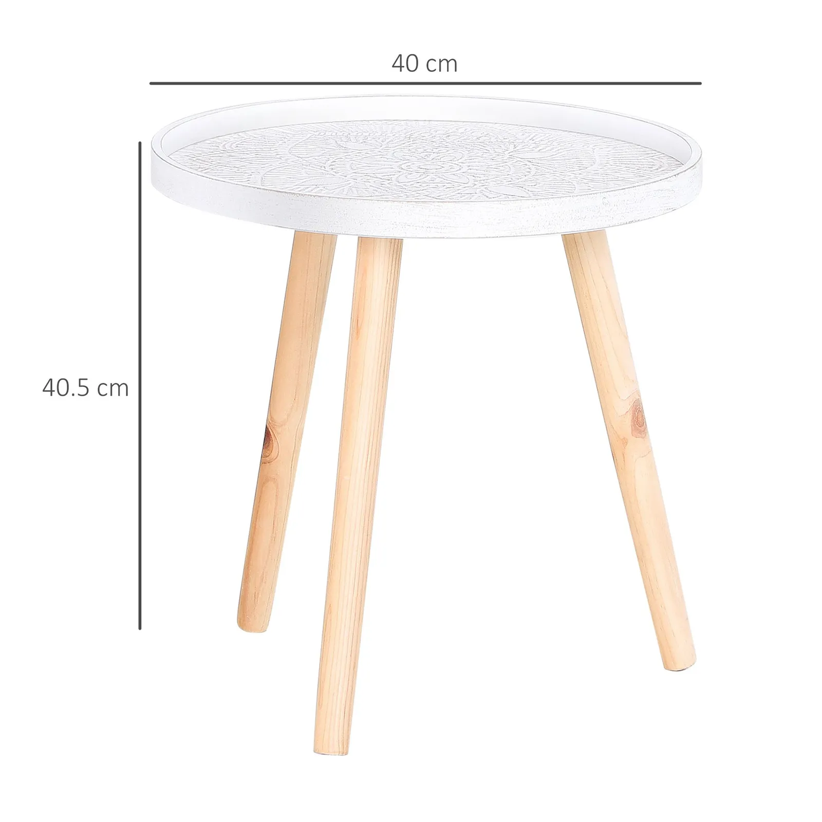 HOMCOM Bedside Round Table with Solid Wood Legs Sofa End Side in White 3