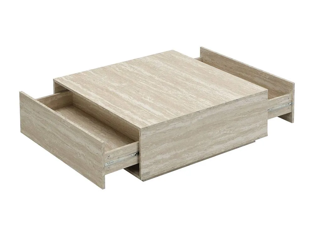 Vente-unique Coffee Table With 2 Drawers In MDF - W90 Cm - Beige Travertine Effect 5