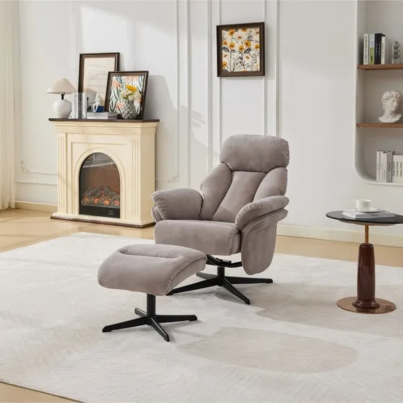 Edinburgh Faux Suede Swivel Chair with Footstool 1