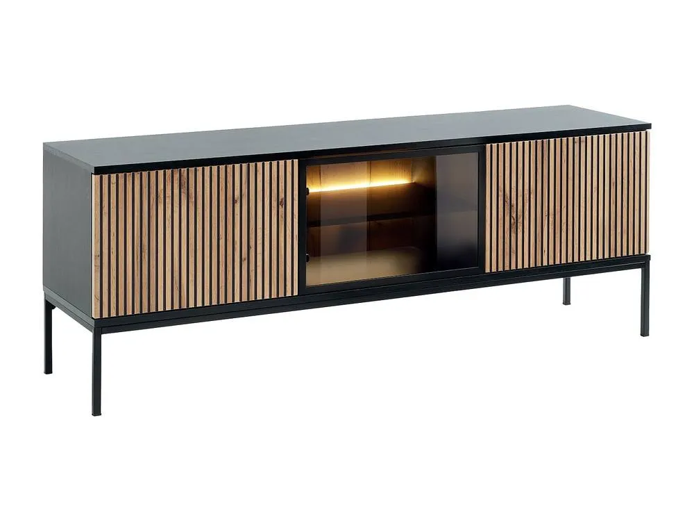Vente-unique 3 - Door TV Stand With Leds In MDF & Smoked Glass - Black and 5