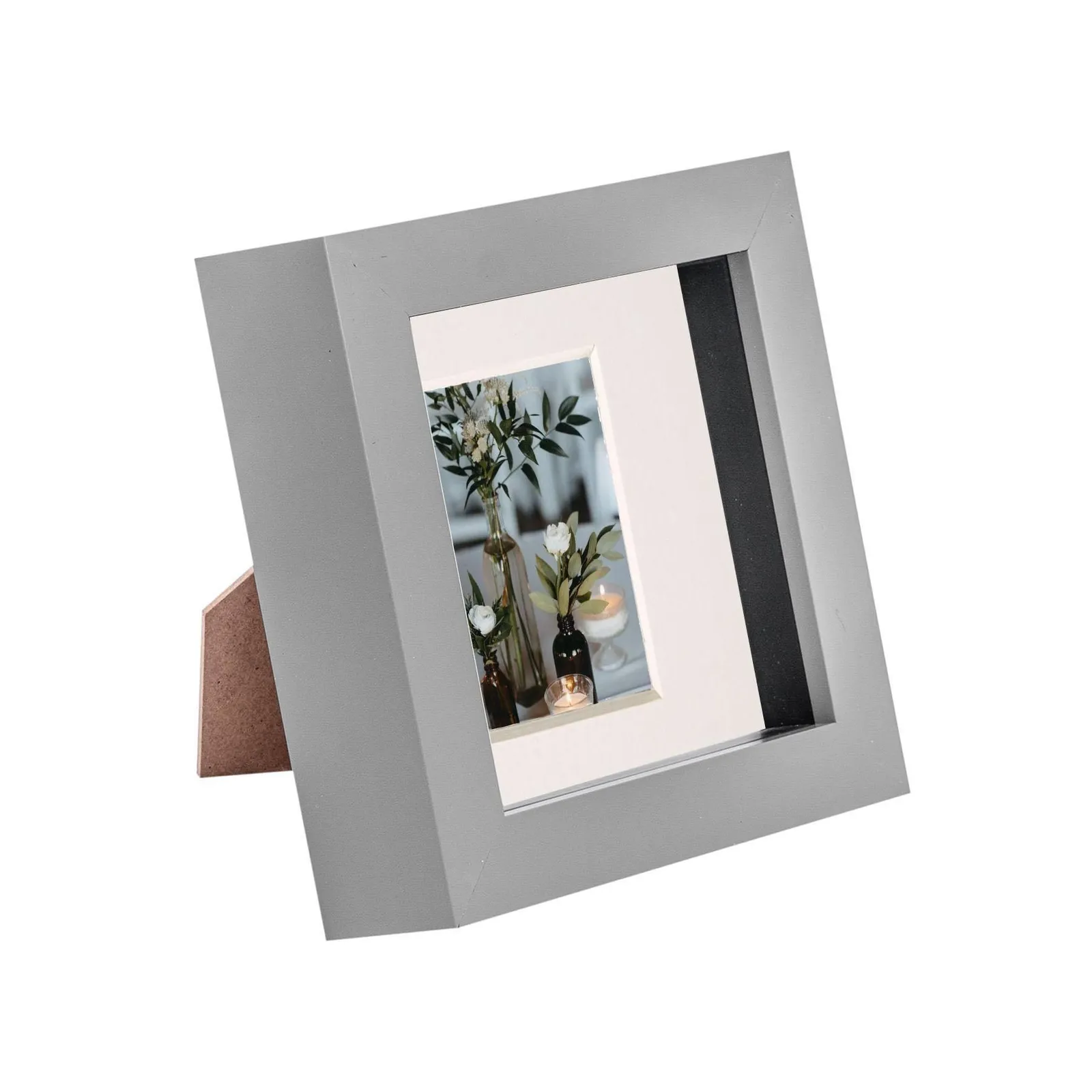 Nicola Spring 3D Box Photo Frame - 4 x 4" with 2 x 2" Mount - Black Mount in Grey 1