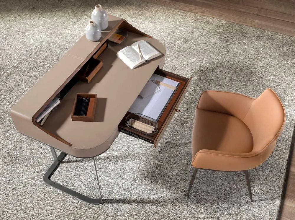 Angel Cerda Desktop dressing table leatherette, walnut & gray steel 6