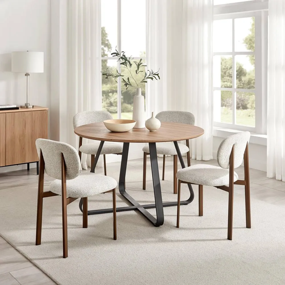 FurnitureboxUK Santorini Round Wood Effect Dining Table 4 Mirelle Chairs in Beige 1