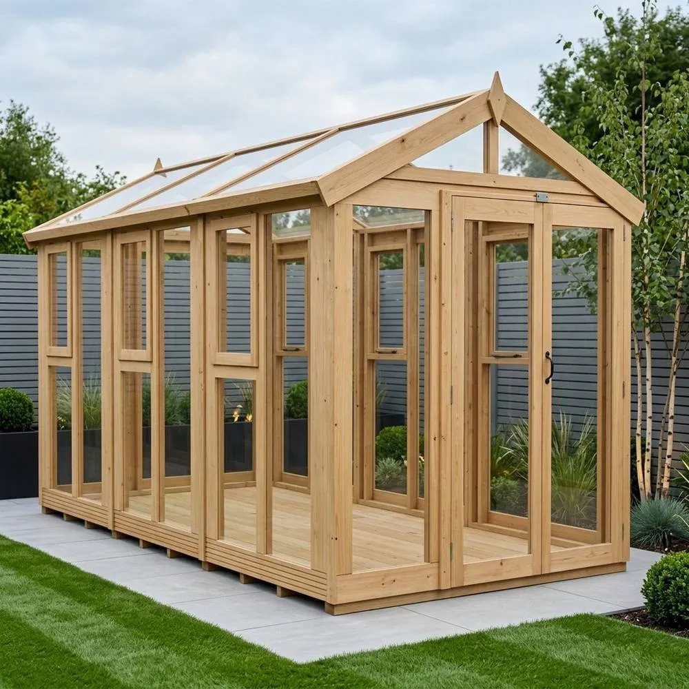 Buttercup Farm 6ft x 12ft Apex Toughened Glass Greenhouse - Pressure Treated Timber in Brown 2