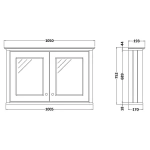 Bayswater Matt Black Bathroom Mirror Cabinet - 1050mm 2