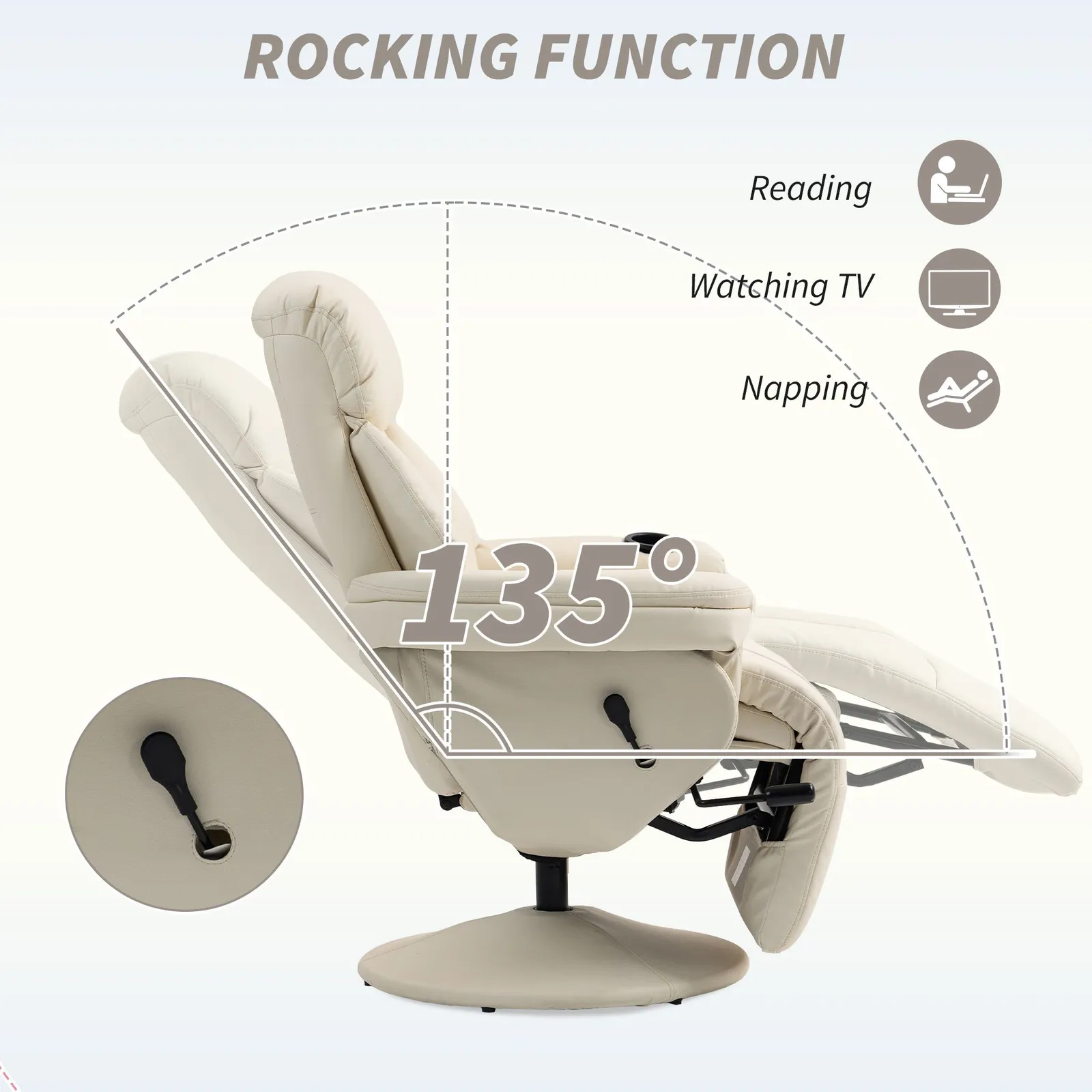 HOMCOM Manual Recliner Swivel Lounge Chair with Footrest, Cream White 4