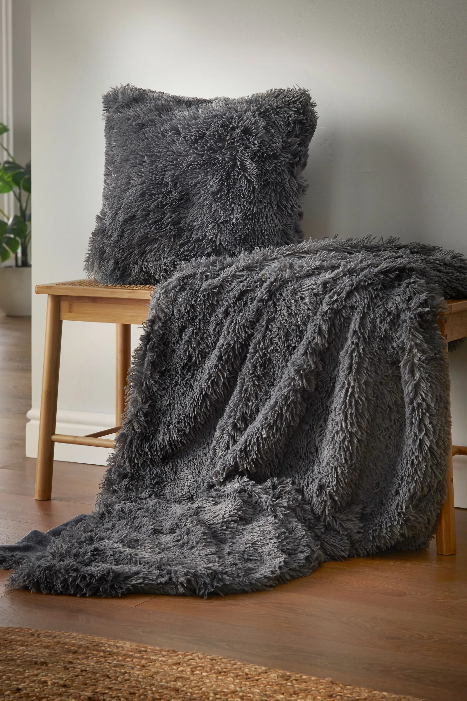 Catherine Lansfield 'Cuddly' Faux Fur Cushion in Charcoal 2