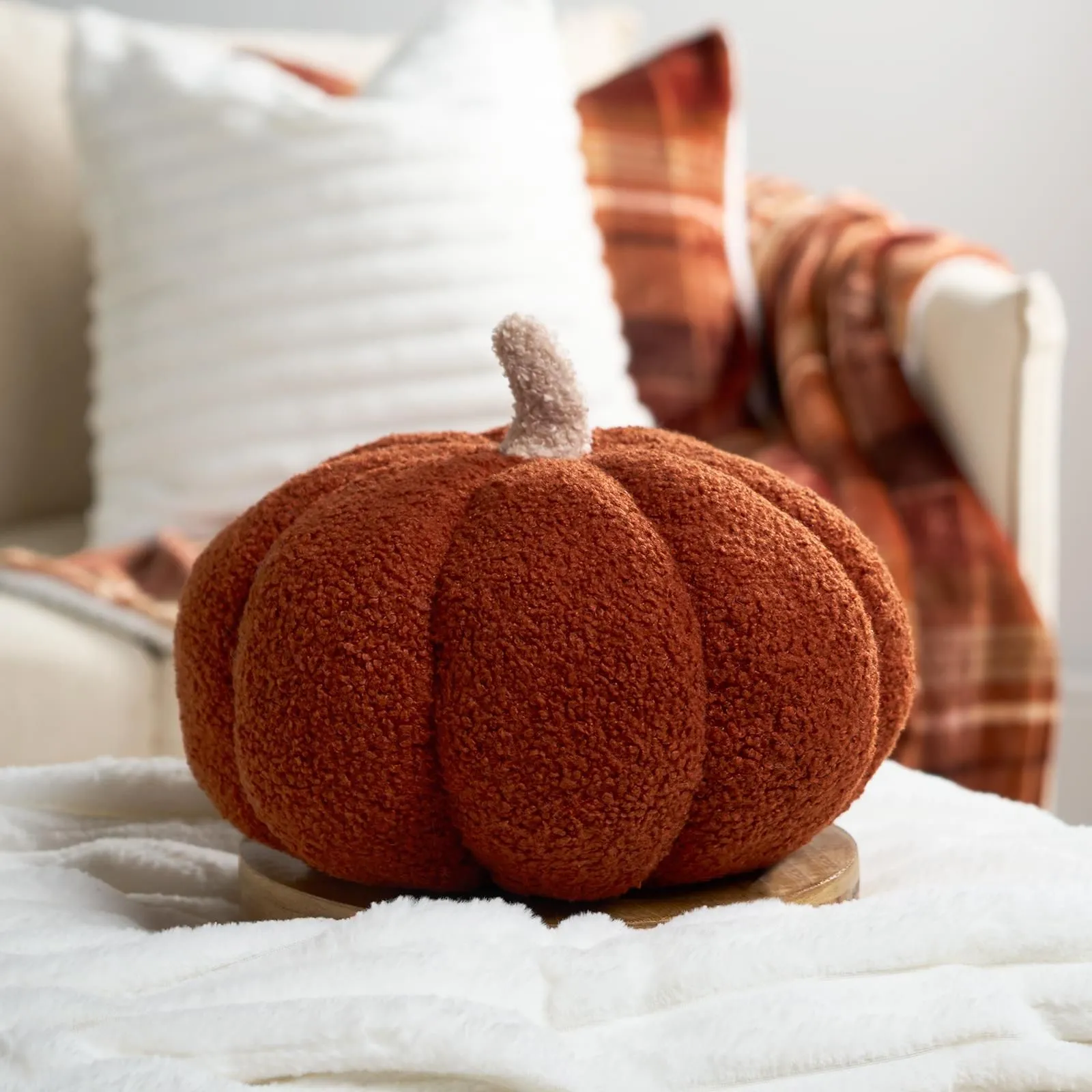 OHS Pumpkin Sofa Cushion Soft Fleece Filled Autumn Plush Home Decor Plump in Burnt Orange