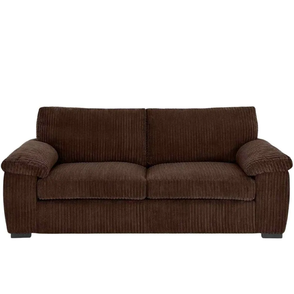 Bliss Furniture Jumbo Cord 3 Seater Sofa with Soft Cushions & Cord Fabric Brown