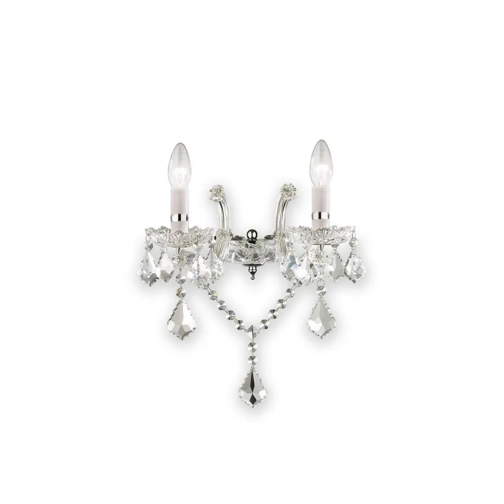 Netlighting Florian 2 Light Indoor Glass Candle Wall Light Chrome with Crystals E14 in Clear
