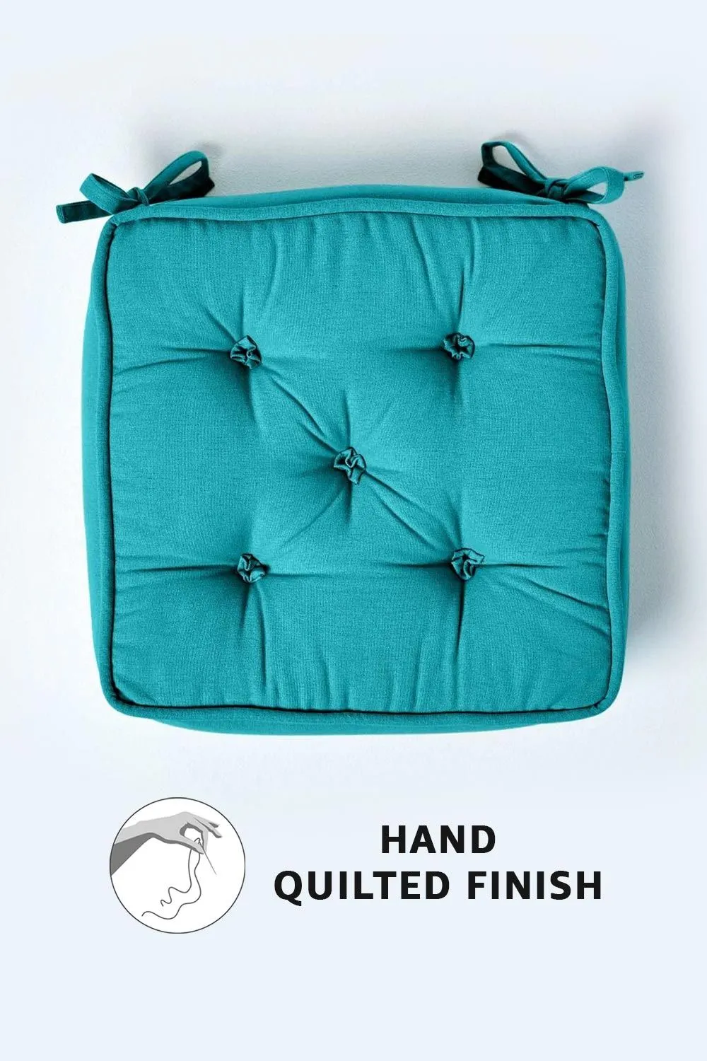 Homescapes Cotton Dining Chair Booster Cushion in Teal 4