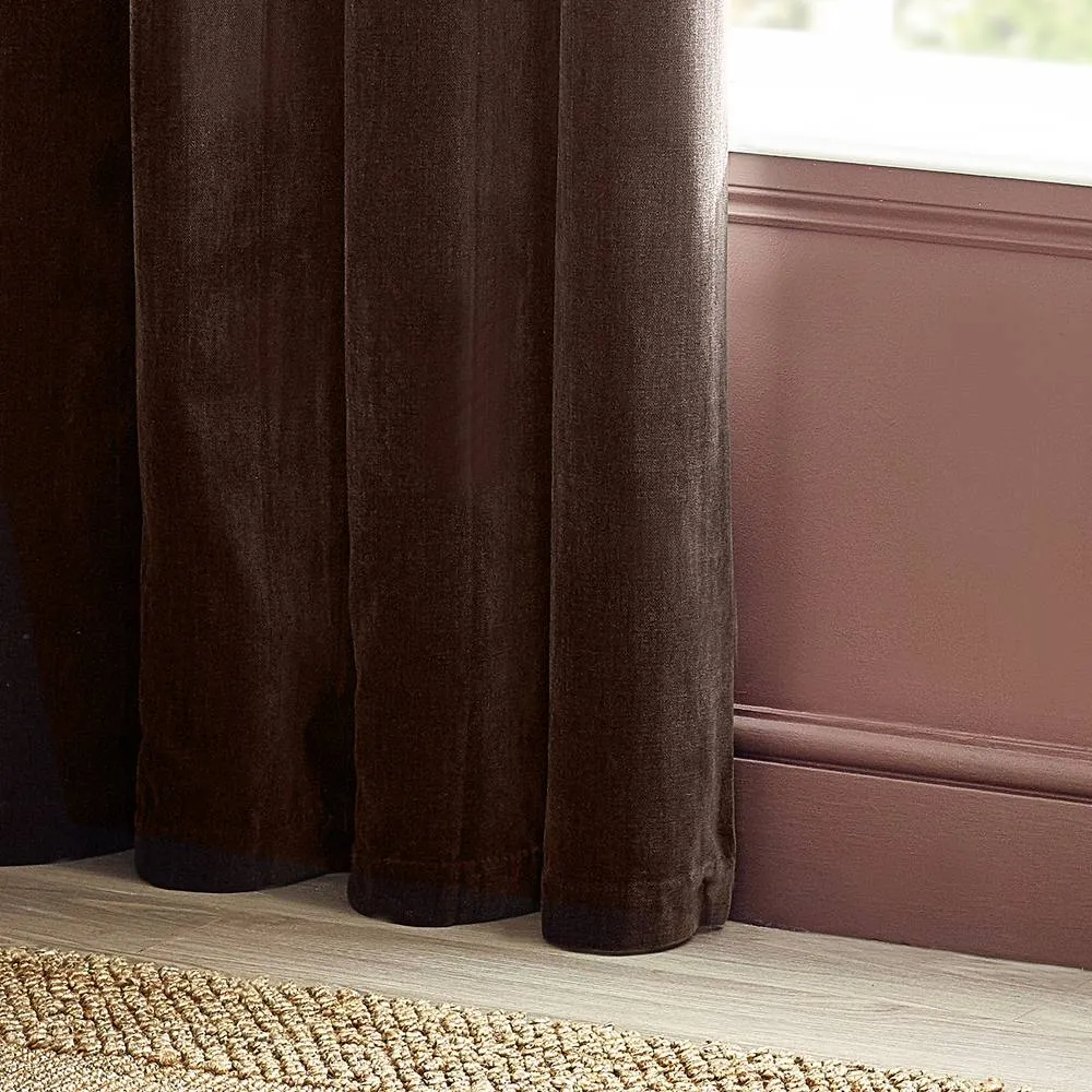 Yard Heavy Chenille Velvet Room Darkening Eyelet Curtain Pair in Brown 4