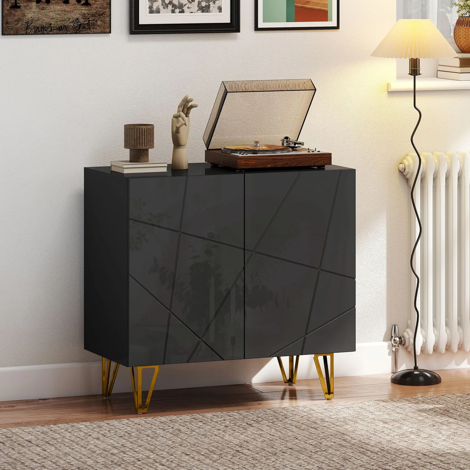 HOMCOM Storage Cabinet, Sideboard with Adjustable Shelf in Black