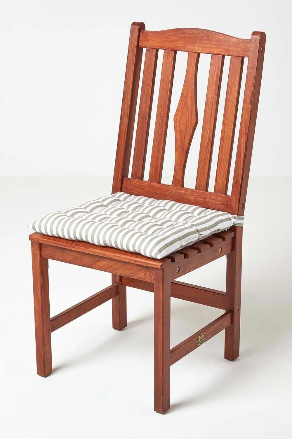 Homescapes Grey Stripe Seat Pad with Button Straps 100% Cotton 5
