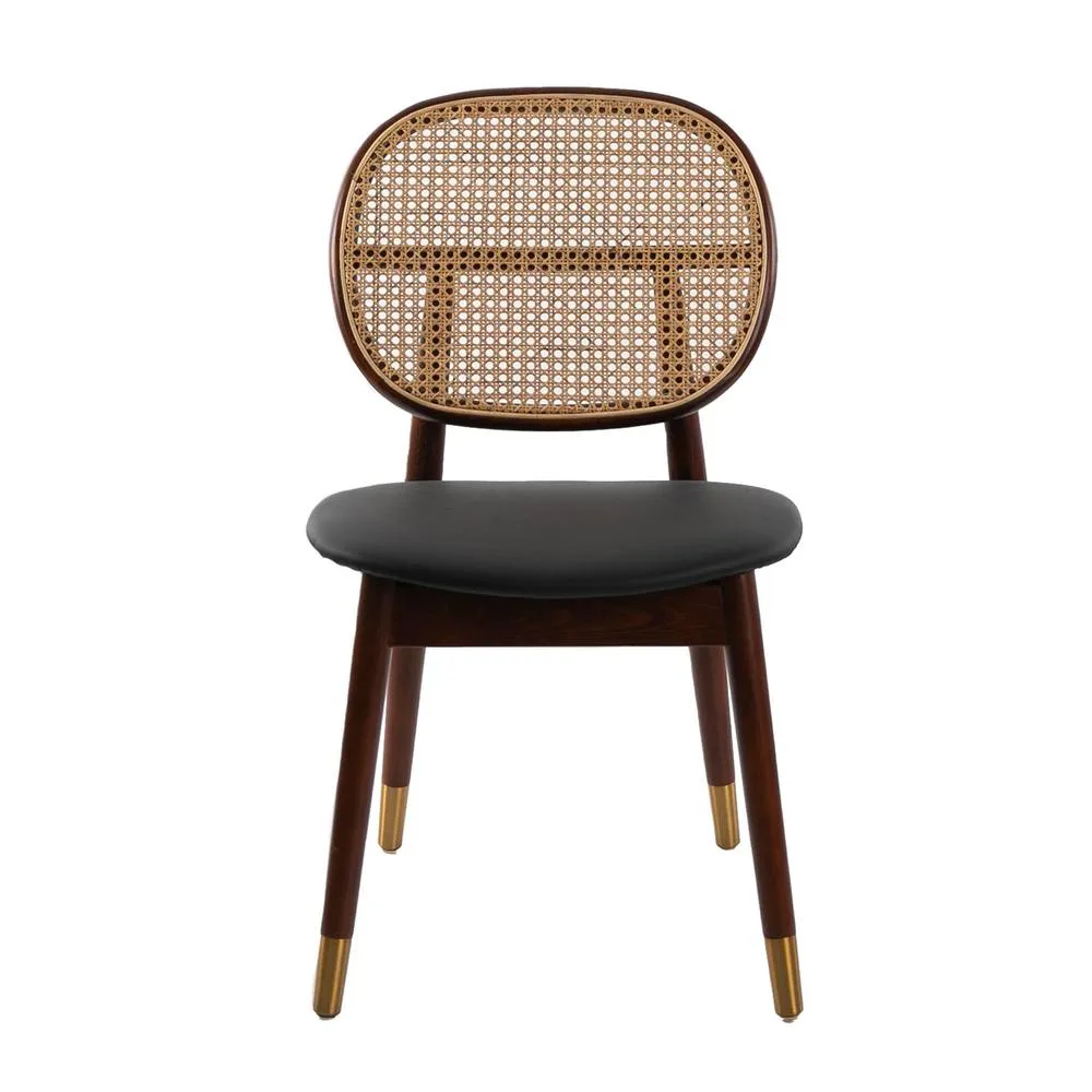Angel Cerda Model Rattan Dining Chair Black Leatherette, Walnut 2