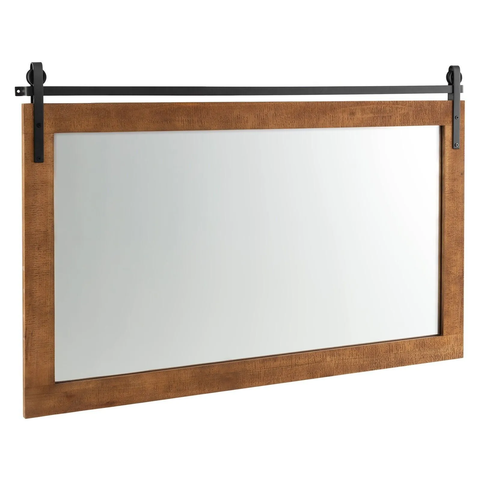 Costway Farmhouse Bathroom Wall Mounted Mirror Explosion-proof Wall Mirror E/ Wood Frame in Brown 3