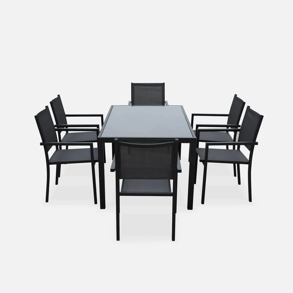 sweeek 6-seater Aluminium Garden Table With Textilene Chairs in Dark Grey 2