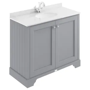 Bayswater Victrion Plummett Grey Traditional Freestanding Vanity Unit & White Marble Top Basin - 1000mm