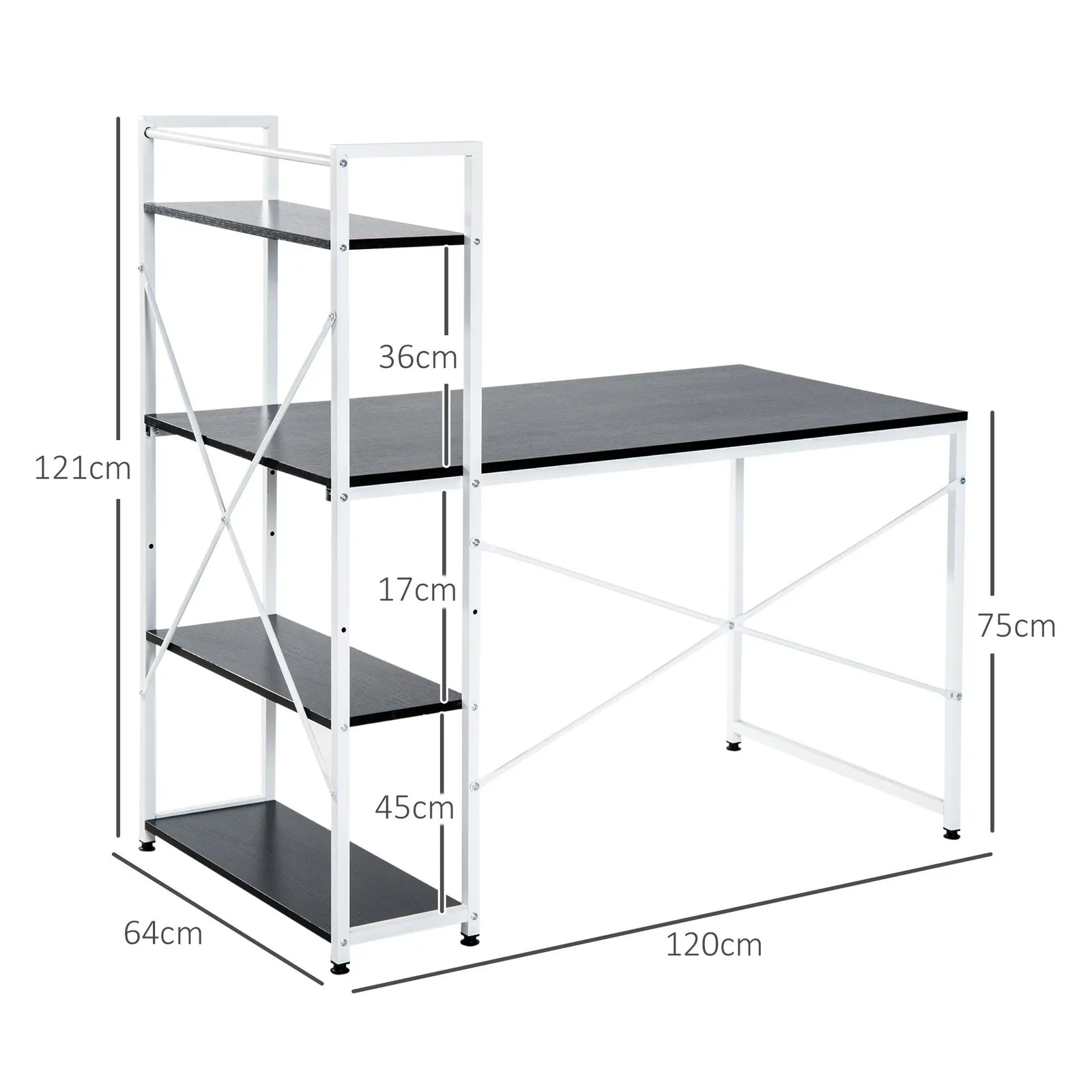 HOMCOM Computer Desk Laptop Table w/4-tier Bookshelf Metal Frame in Black 3