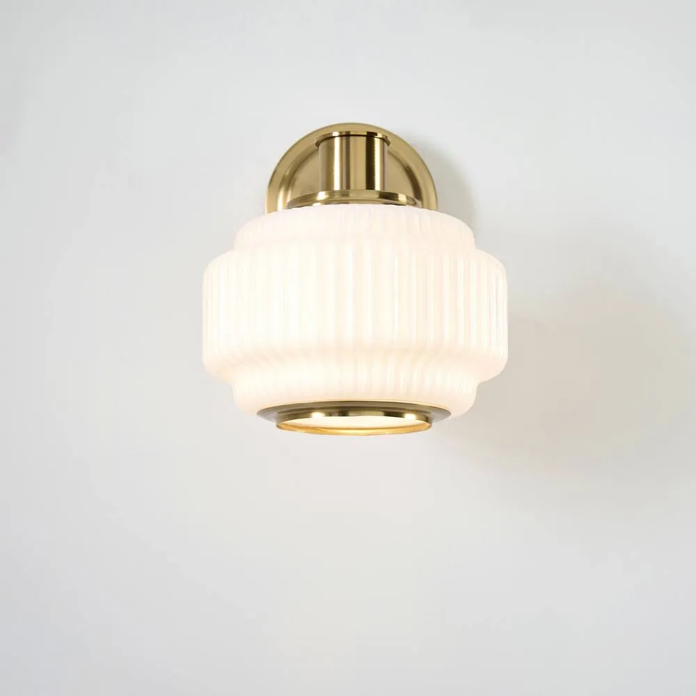Netlighting Evora Globe Wall Lights Brushed Aged Brass Opal Ribbed Glass in Gold 5