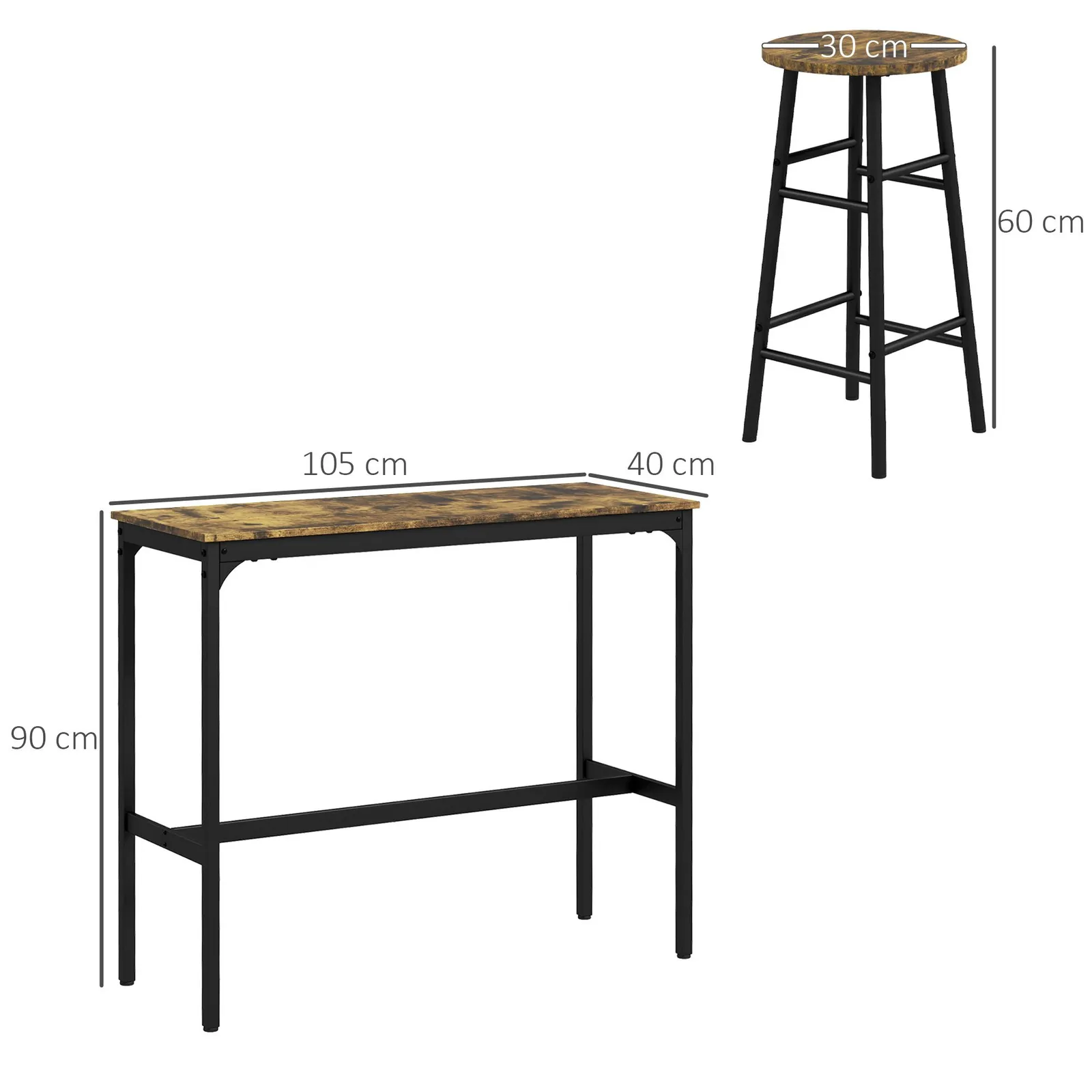 HOMCOM 5 Piece Bar Set, Industrial Kitchen & Chair Set Rustic Brown 3