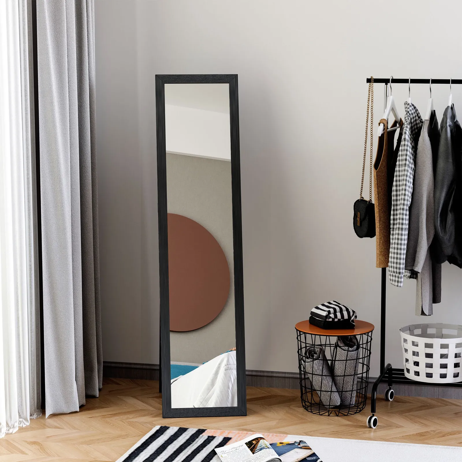 HOMCOM Full Length Mirror Free Standing or Wall-Mounted Tall Mirror Black