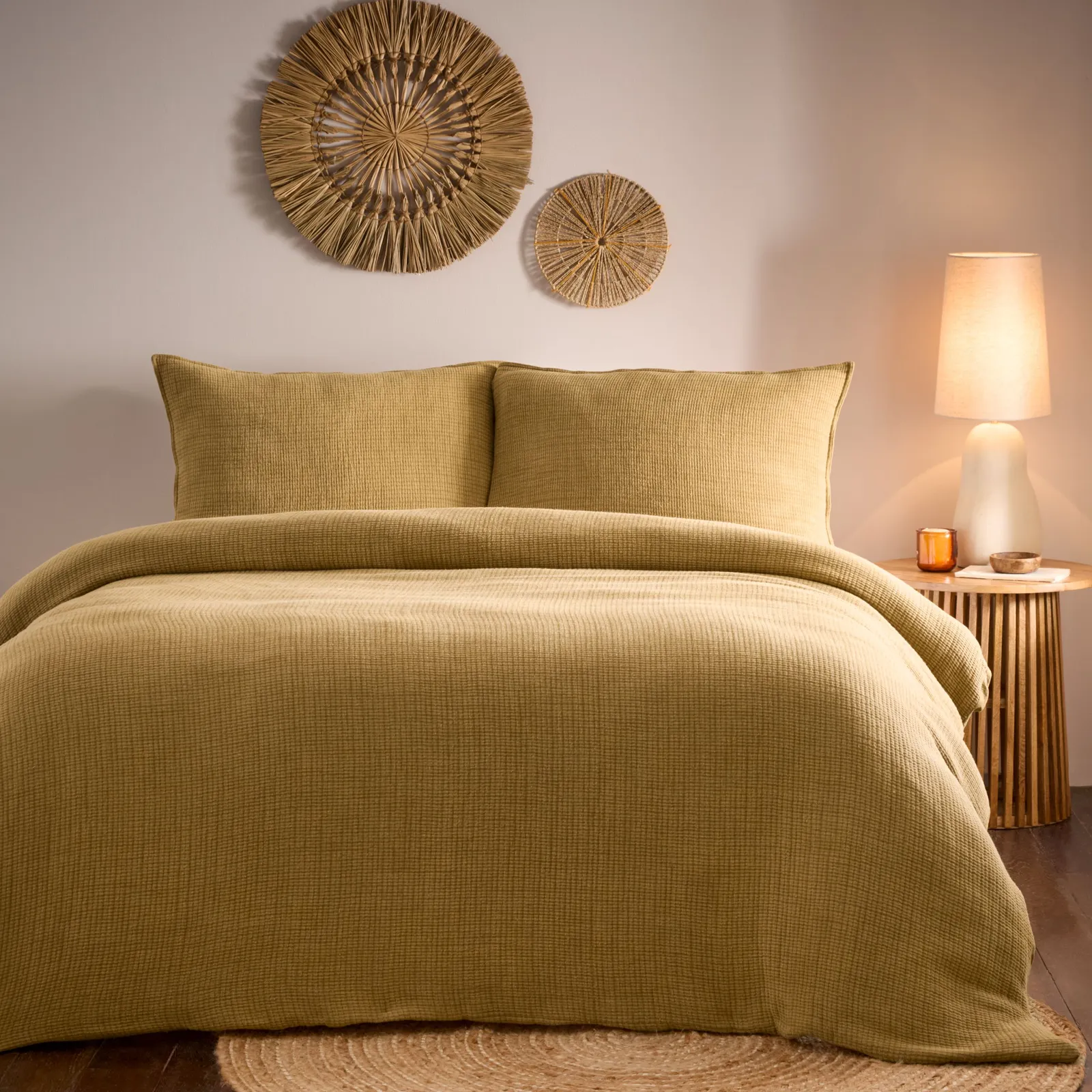 Yard Ribble Acid Washed 100% Cotton Duvet Cover Set in Mustard 3