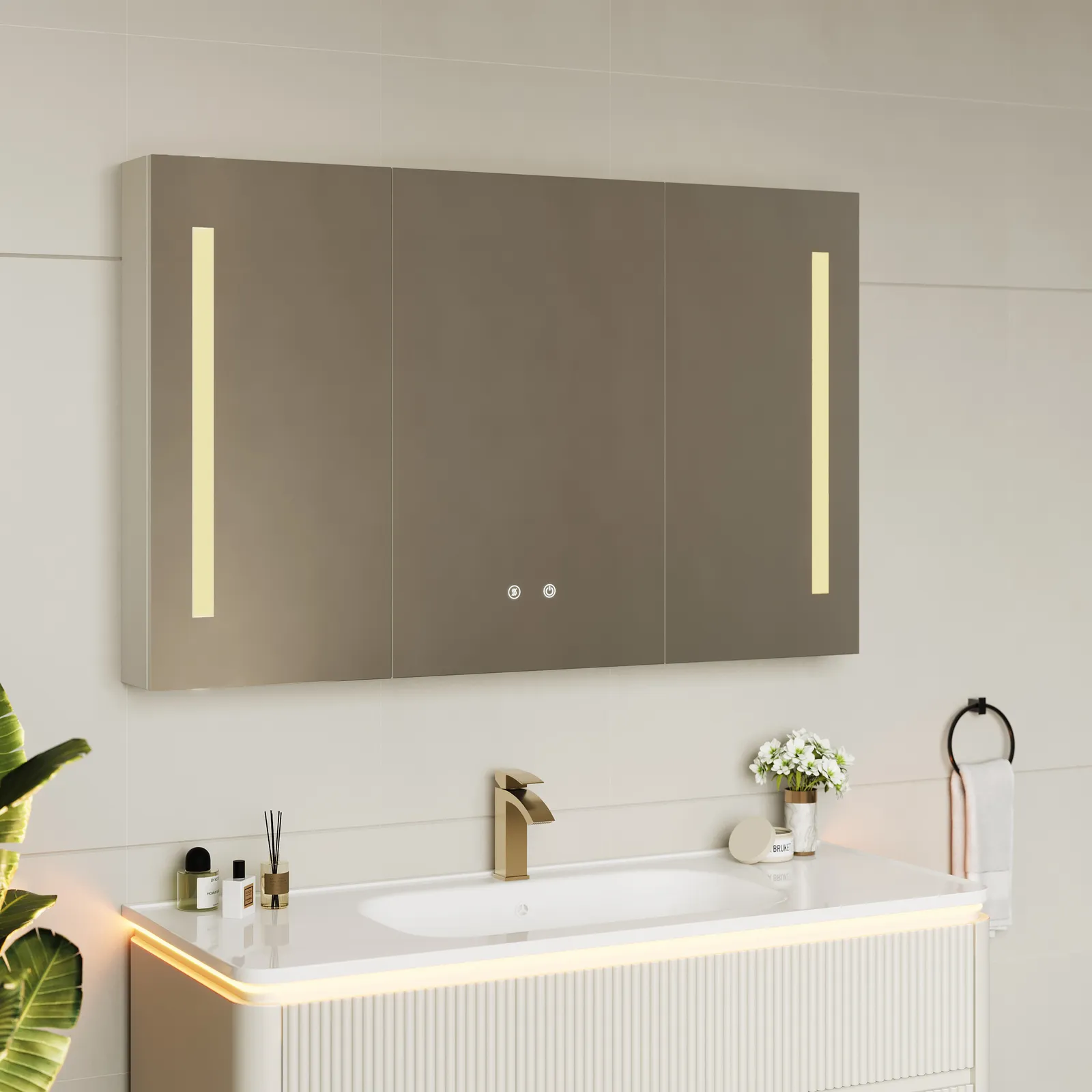 120 cm Modern Wall-mounted LED Bathroom Medicine Cabinet Vanity Mirror with Storage