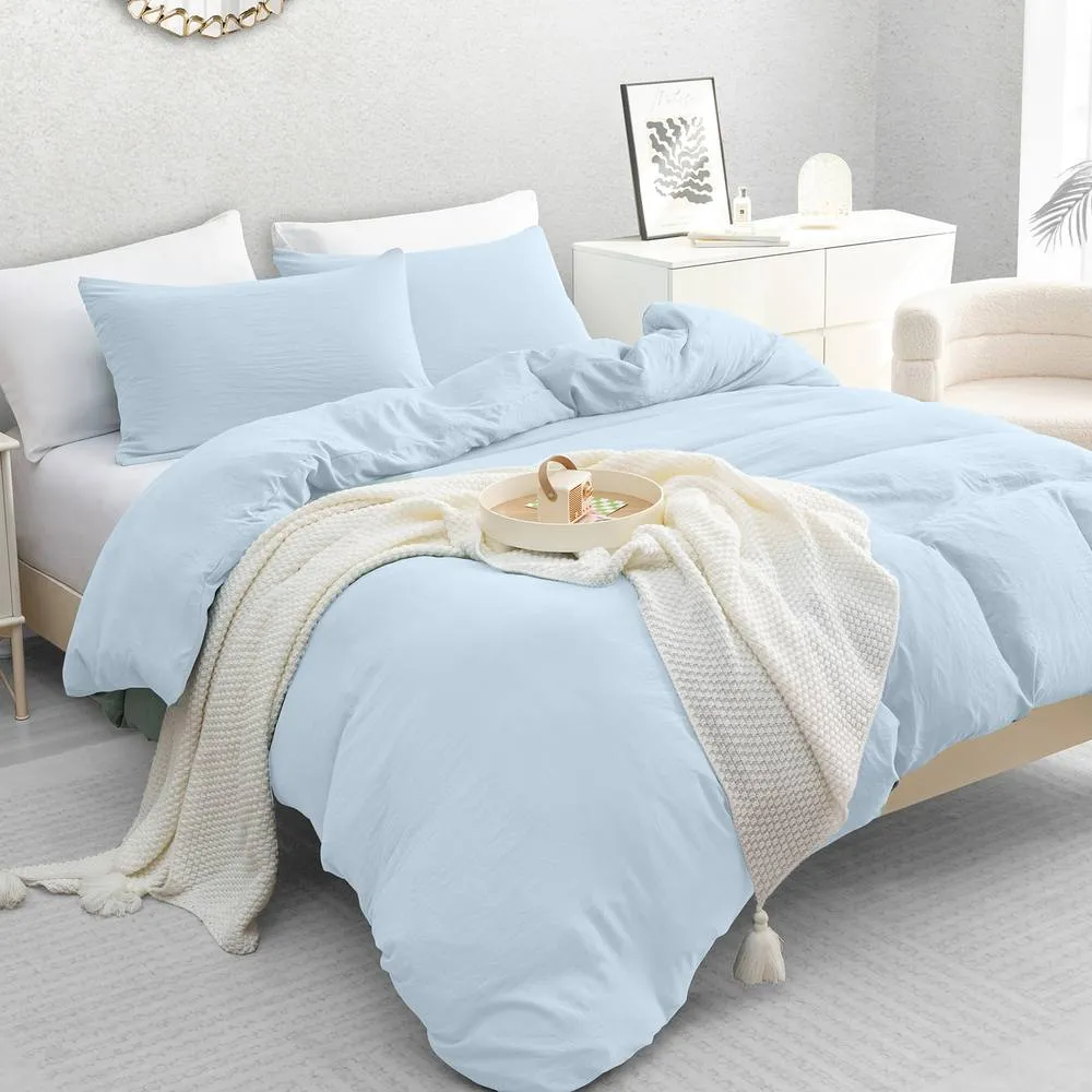 Grace Premium Reversible Prewashed Duvet Cover Set with Zipper Closure in Light Blue