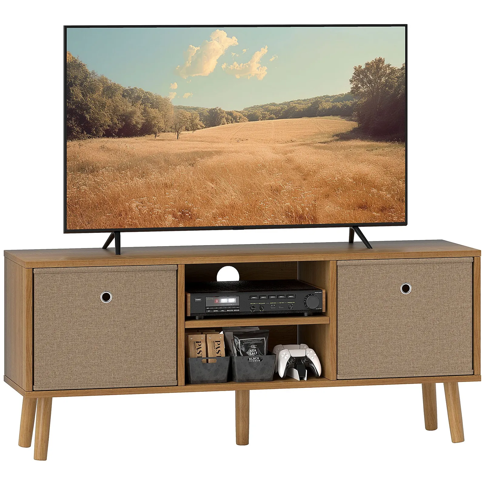 HOMCOM Modern TV Cabinet Stand w/ Shelves & Drawers, Bedroom in Brown 1