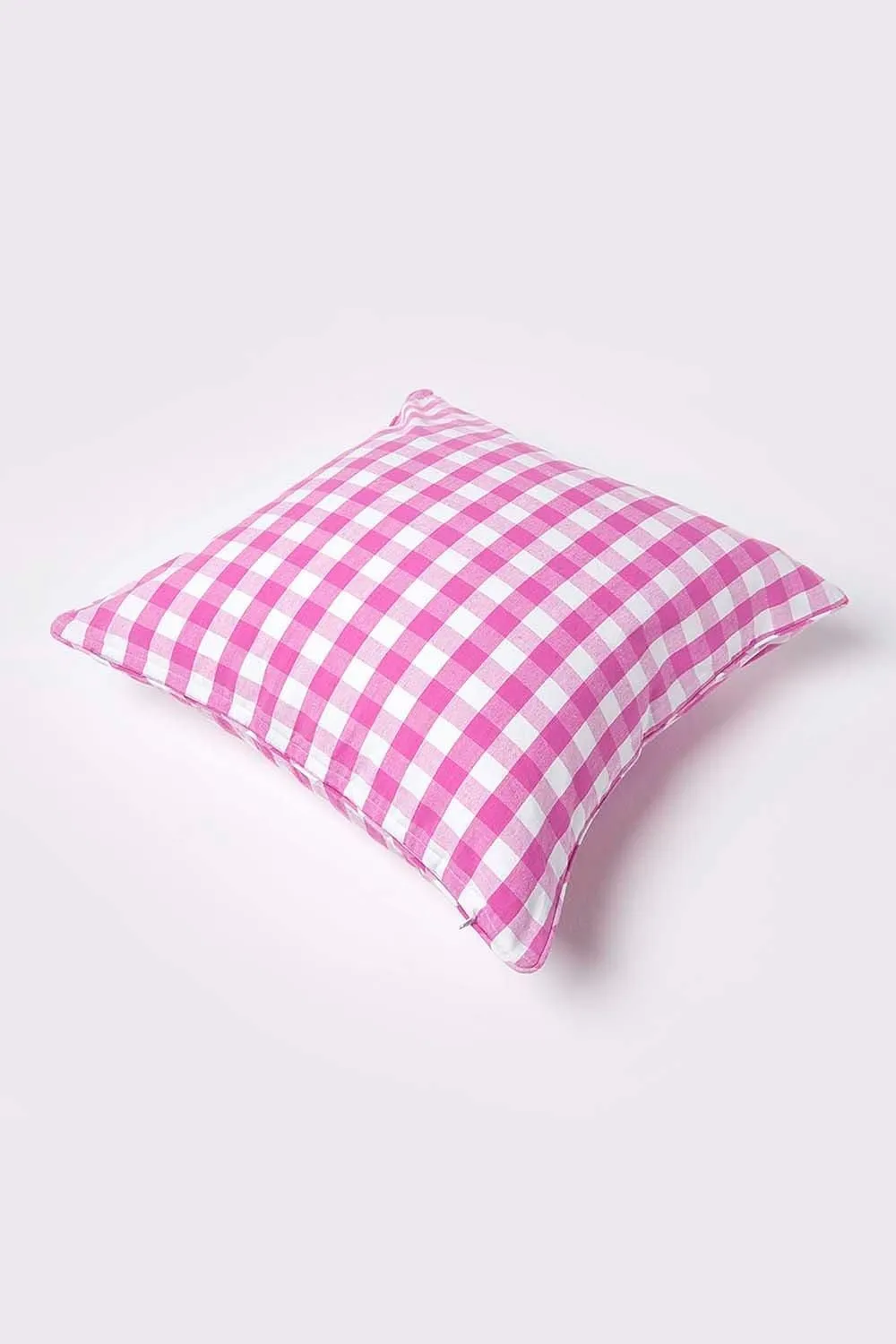 Homescapes Block Check Cotton Gingham Cushion Cover in Pink 4