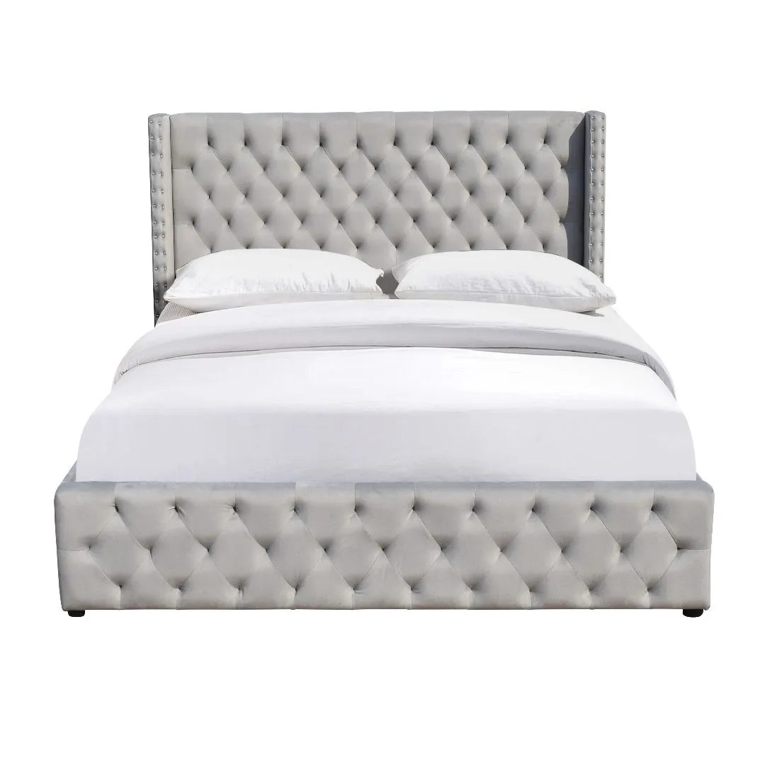 Comfy Living Ltd Winged Plush Velvet Fabric Ottoman Gas Lift Up Storage Bed Frame in Light Grey 2