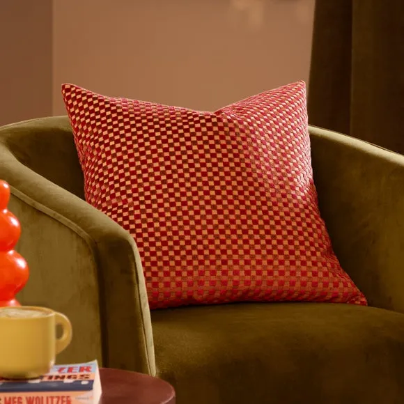 Furn Checkered Velvet Cushion Maroon 45 X 45Cm, Purple