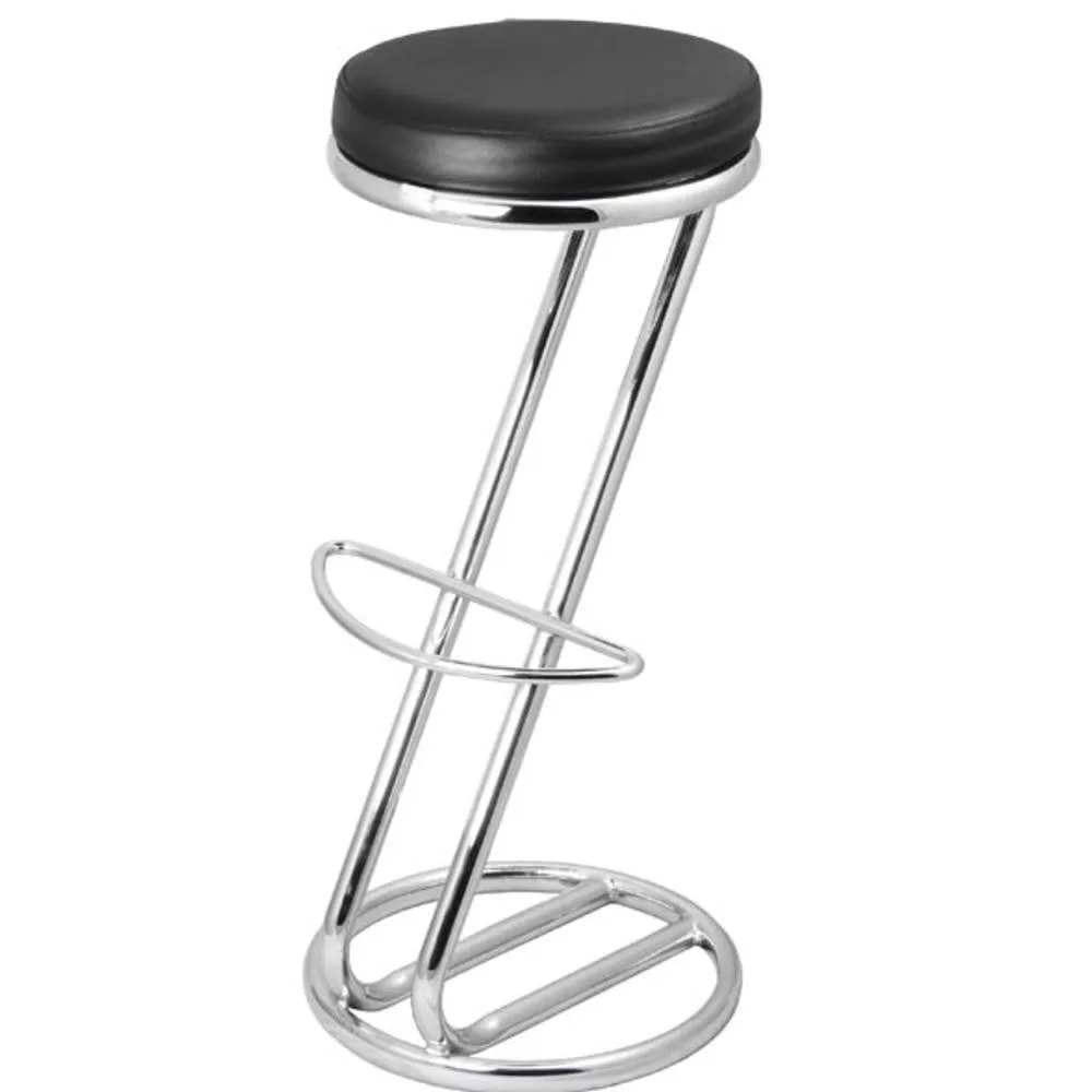 netfurniture Z Shaped Fixed Height Black Padded Bar Stool with Chrome Frame