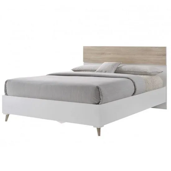 Belavo Wooden King Size Bed In Matt White And Sonoma Oak
