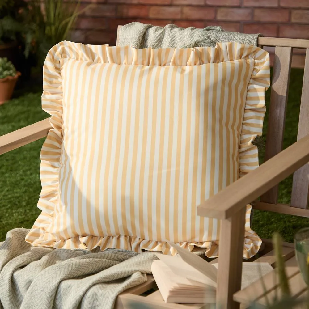 Wylder Millie Ruffle Striped Outdoor Cushion in Yellow