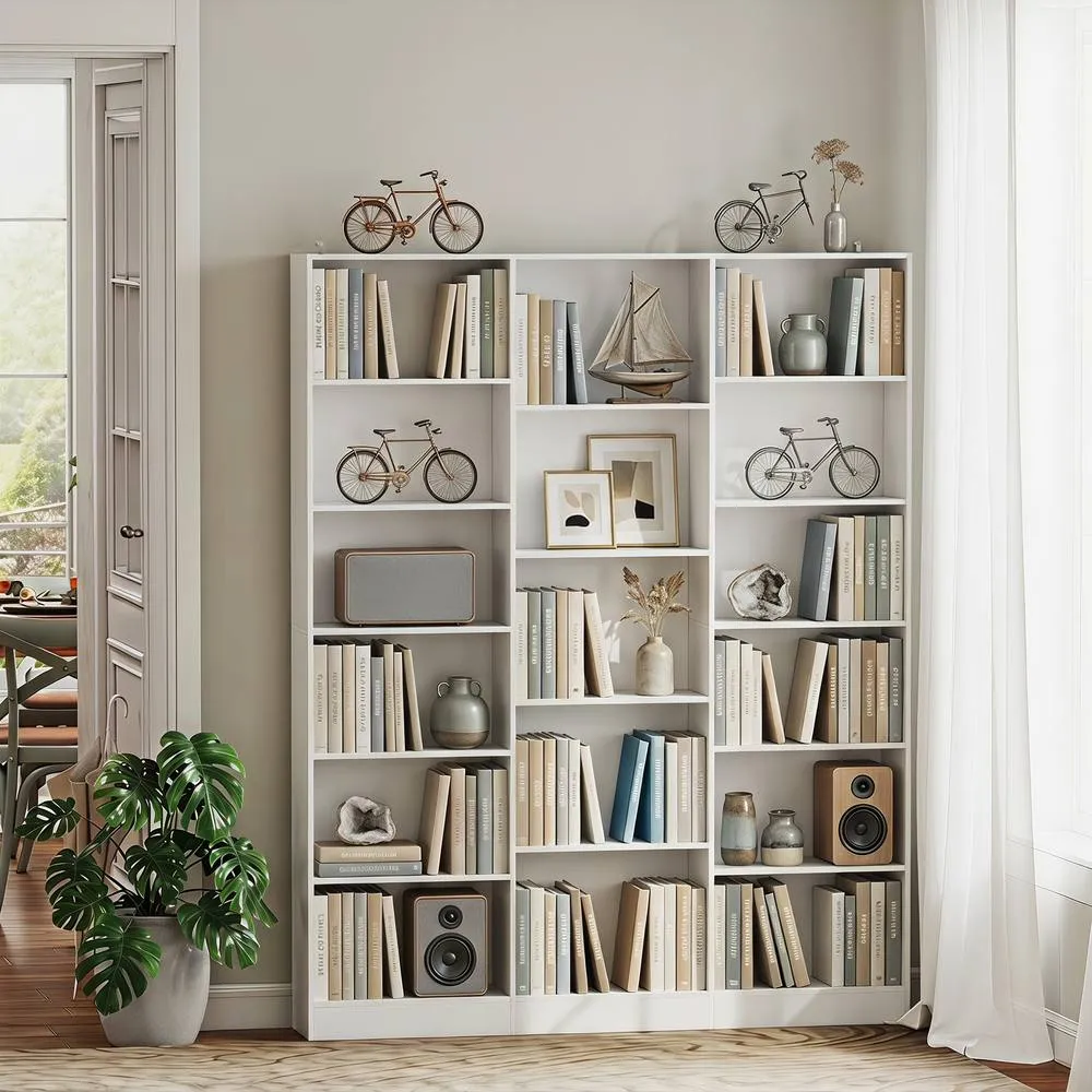 HOMCOM Bookcase Freestanding Open Storage Shelf with 17 Compartments in White 2