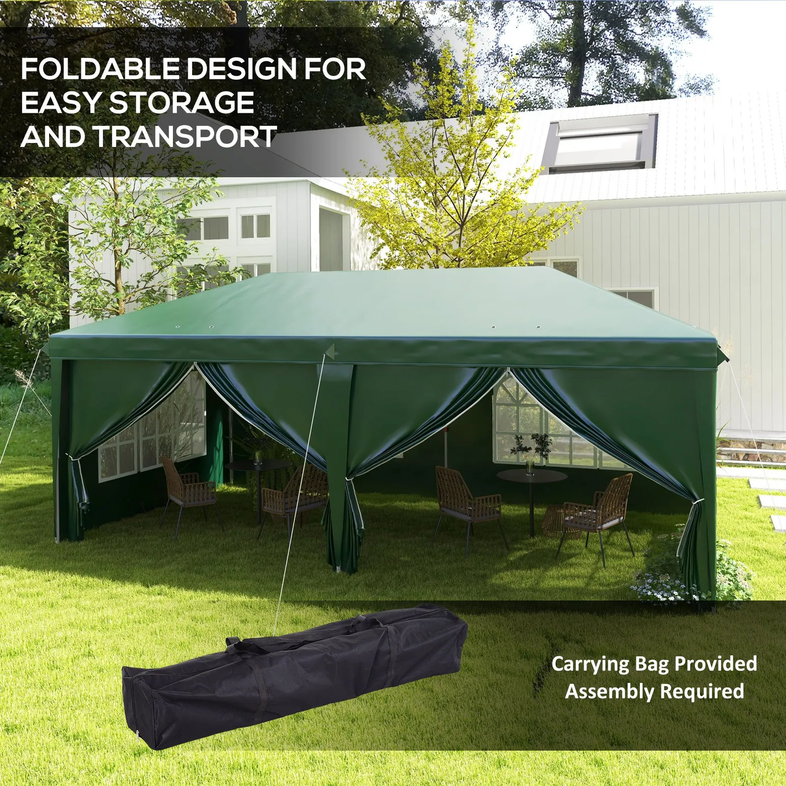 OUTSUNNY 3 x 6 m Pop Up Gazebo with Sides & Windows in Dark Green 6