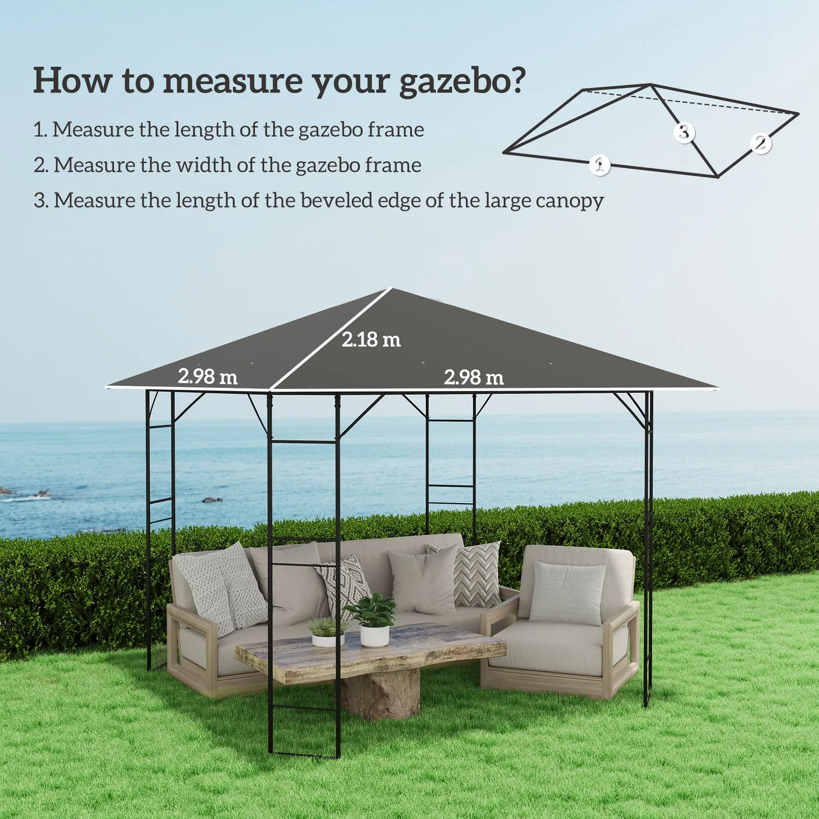 OUTSUNNY 3 x 3(m) Gazebo Canopy Replacement Cover with Drain Holes, Grey 3